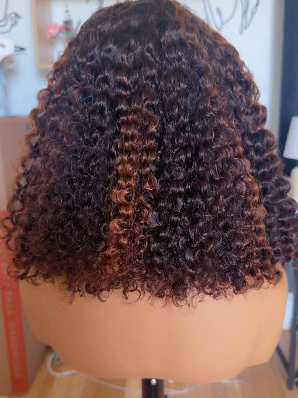 Short Curly Bob Wig in Dark Brown with Auburn Highlights -